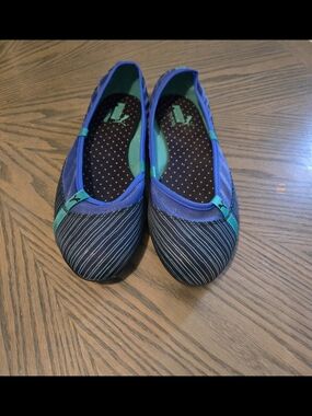 Puma Womens Shoes Size 9.5 Flats Slip On Eco Ortholite Sport Blue Green Striped
